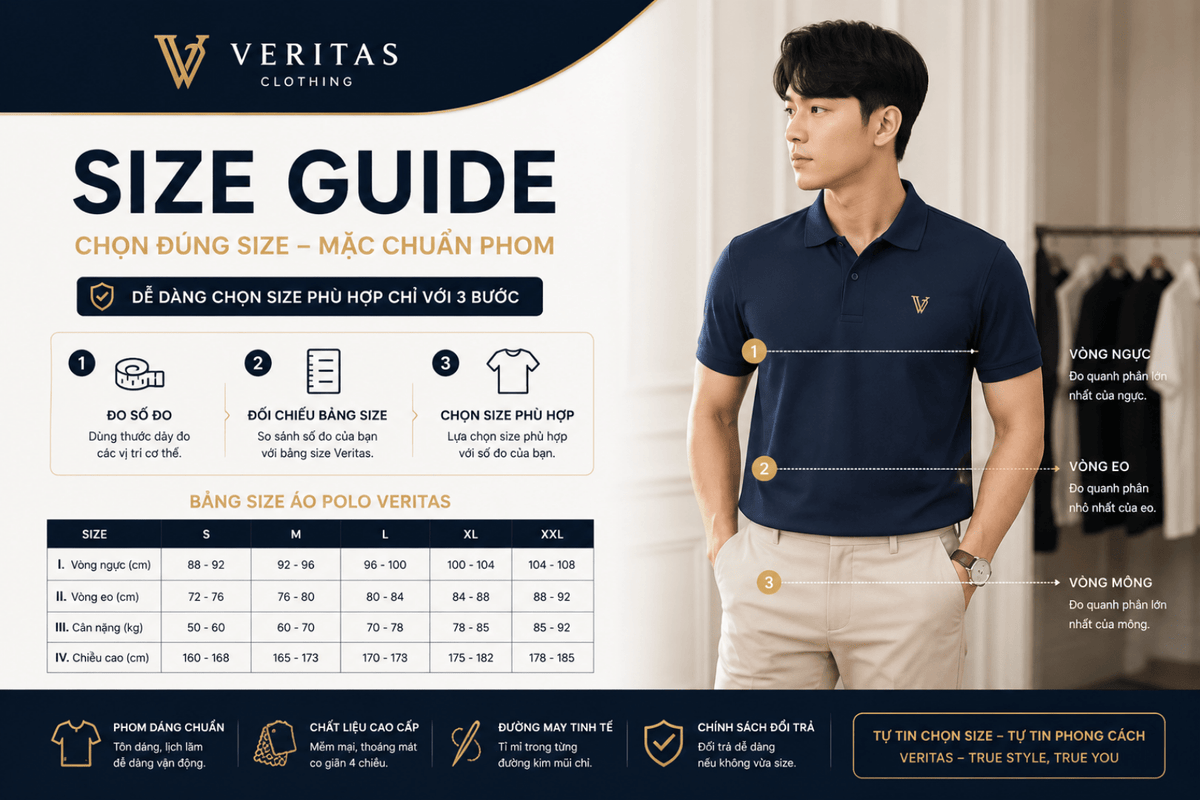 Hướng Dẫn Chọn Size Áo Polo Veritas Chi Tiết Và Chuẩn Xác Nhất - Veritas Clothing
